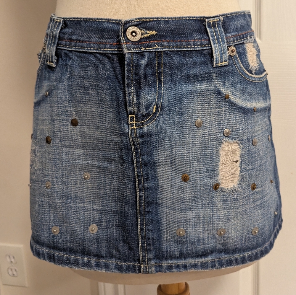 Blue Mini Skirt Casual Distressed